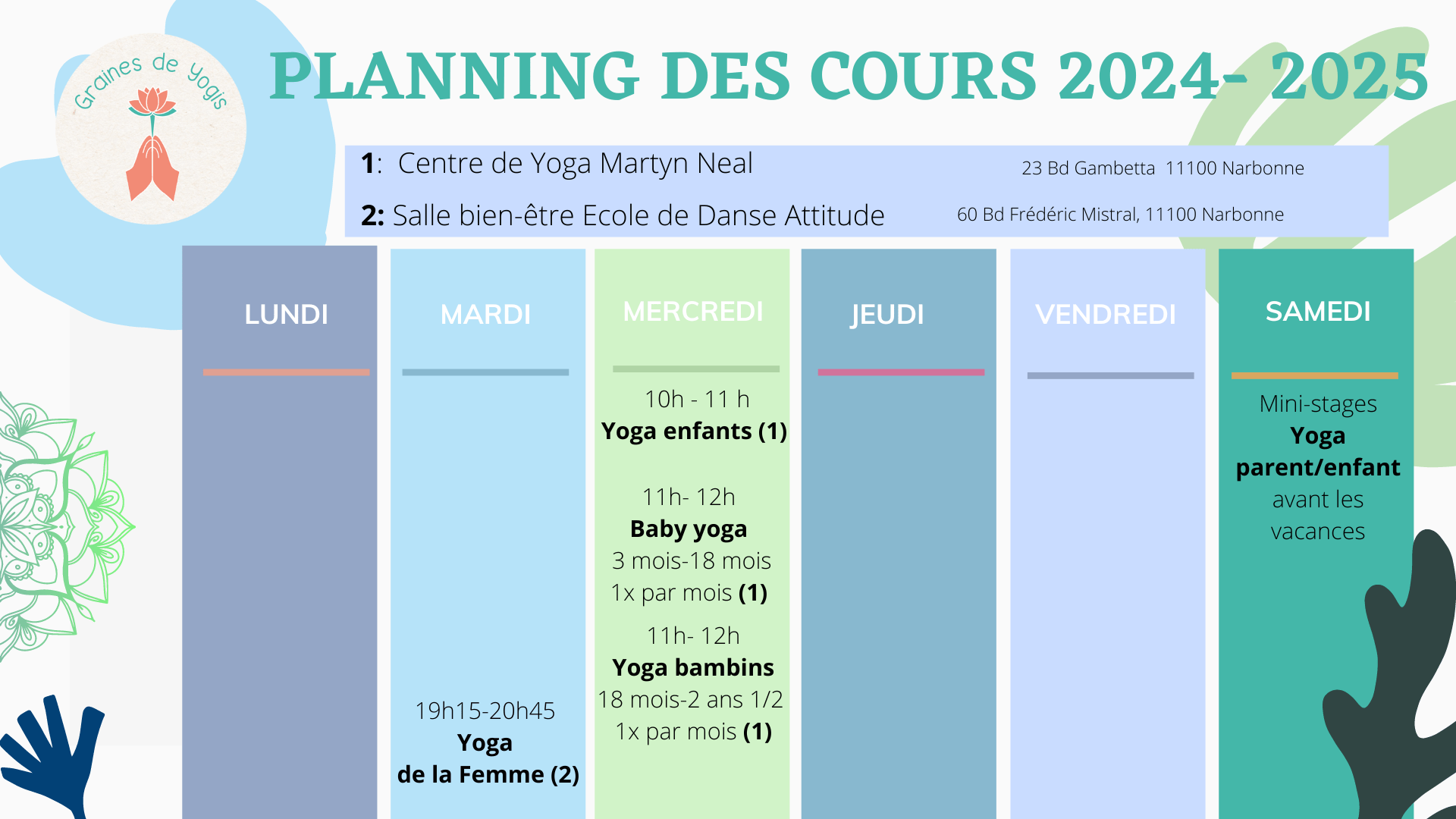 Planning des cours 2024-2025